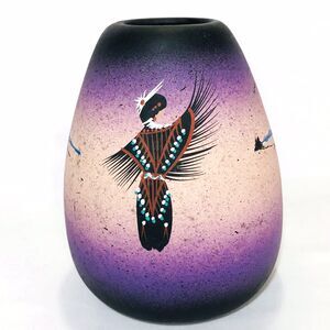 Vintage Mystic Maiden Native American Pottery Vase Signed Jean B Navajo 6"